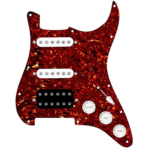 920d Custom HSS Loaded Pickguard for Strat With Uncovered Smoothie Humbucker, White Texas Vintage Pickups, White Knobs Tortoise