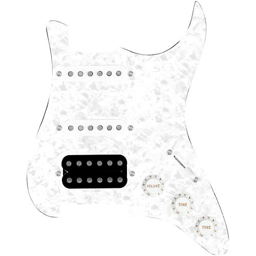 920D Custom HSS Loaded Pickguard for Strat With Uncovered Smoothie Humbucker, White Texas Vintage Pickups, White Knobs White Pearl