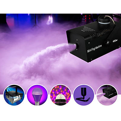 VEI Halloween Party Kit With Fog Machine, Party Bulb, Battery-Powered Strobe, Black Light Bulb (x2) and Bulb Stands (x2)