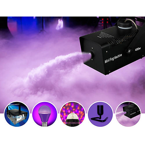 VEI Halloween Party Kit With Fog Machine, Party Bulb, Battery-Powered Strobe, Blacklight Bulb (x2) and Bulb Stands (x2) Condition 1 - Mint