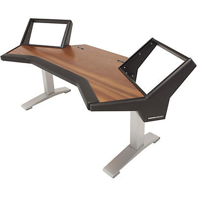 Argosy Halo Desk with Black End Panels, Mahogany Surface, and Silver Legs