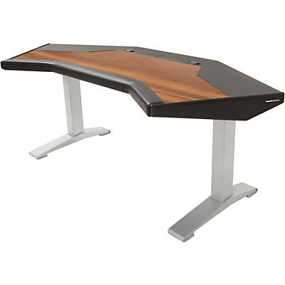 Argosy Halo G Desk with Black End Panels, Mahogany Surface, and Silver Legs