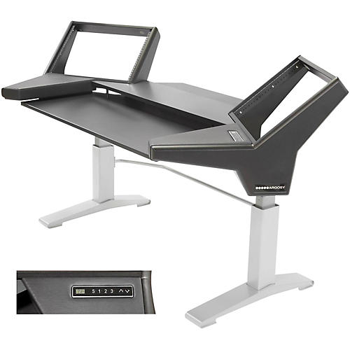 Halo Keyboard Height Ajdustable Keyboard Desk w/Black End Panels and Silver Legs