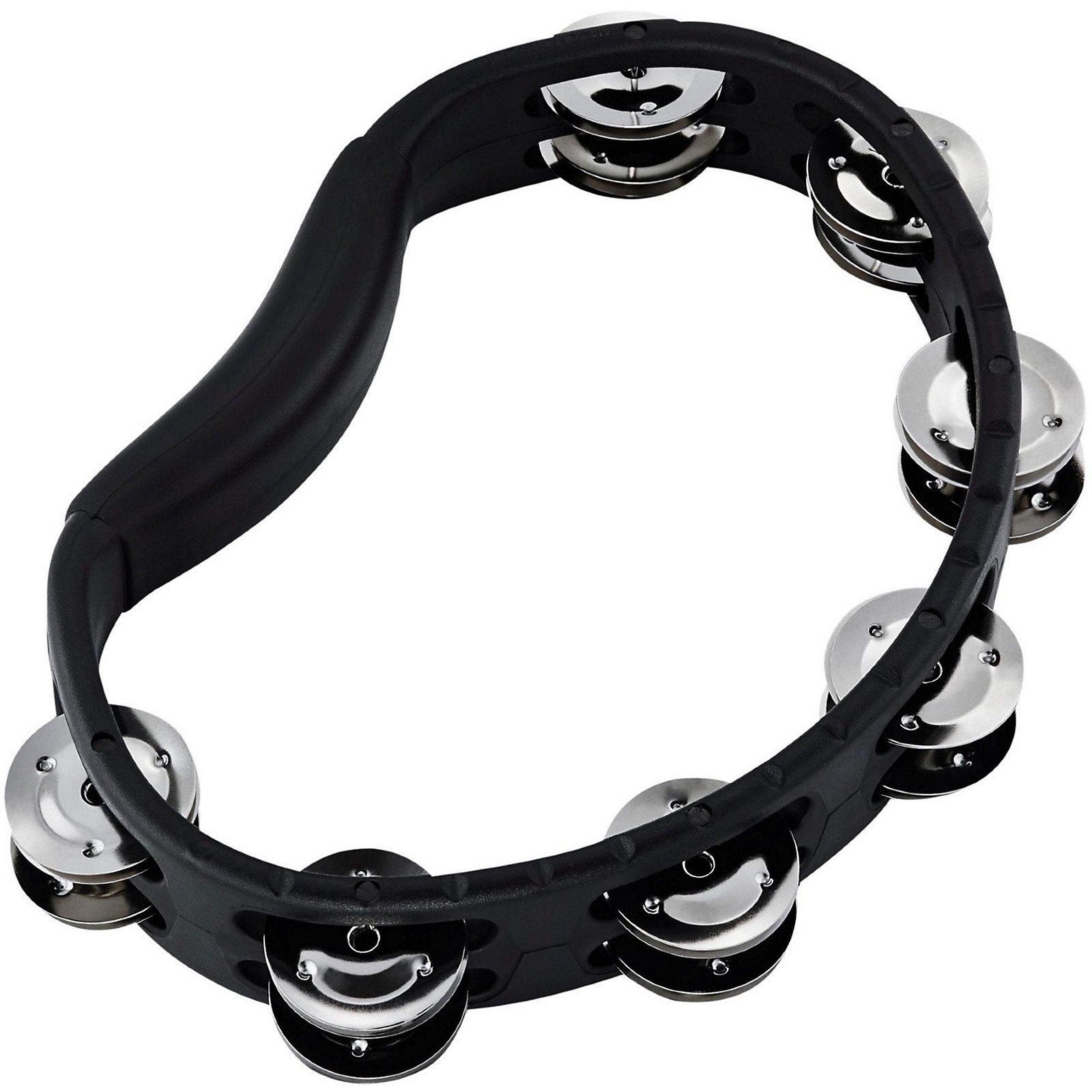 Meinl Handheld Guiro Tambourine with Double Row Steel Jingles Black