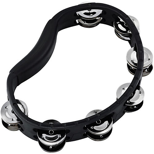 MEINL Handheld Guiro Tambourine with Double Row Steel Jingles Black