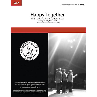 Hal Leonard Happy Together SSAA A Cappella arranged by Liz Garnett