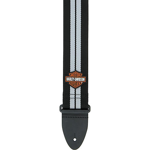 Harley Davidson Poly Woven Guitar Strap with Silver Racing Stripe