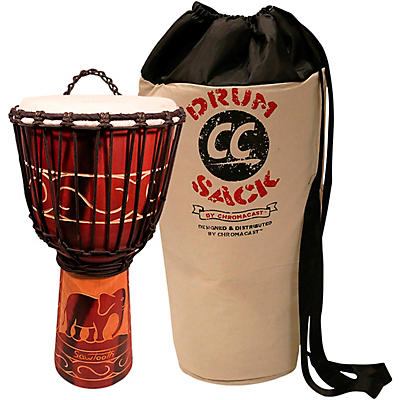 Sawtooth Harmony Series 12" Hand-Carved Elephant Design Rope Djembe With Drum Sack Carry Bag