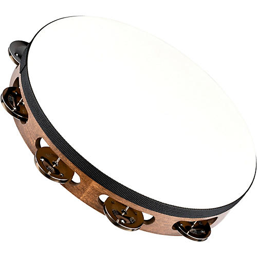 MEINL Headed Wood Tambourine with Single Row Steel Jingles 10 in. Walnut Brown