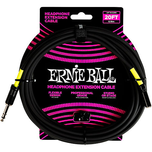 Ernie Ball Headphone Extension Cable 1/4 to 3.5 mm 20 ft. Black