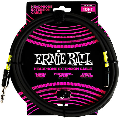 Ernie Ball Headphone Extension Cable 1/4 to 3.5mm 10 ft. Black