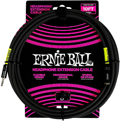 Ernie Ball Headphone Extension Cable 3.5mm to 3.5mm 10 ft. Black