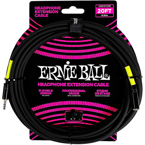 Ernie Ball Headphone Extension Cable 3.5mm to 3.5mm 20 ft. Black