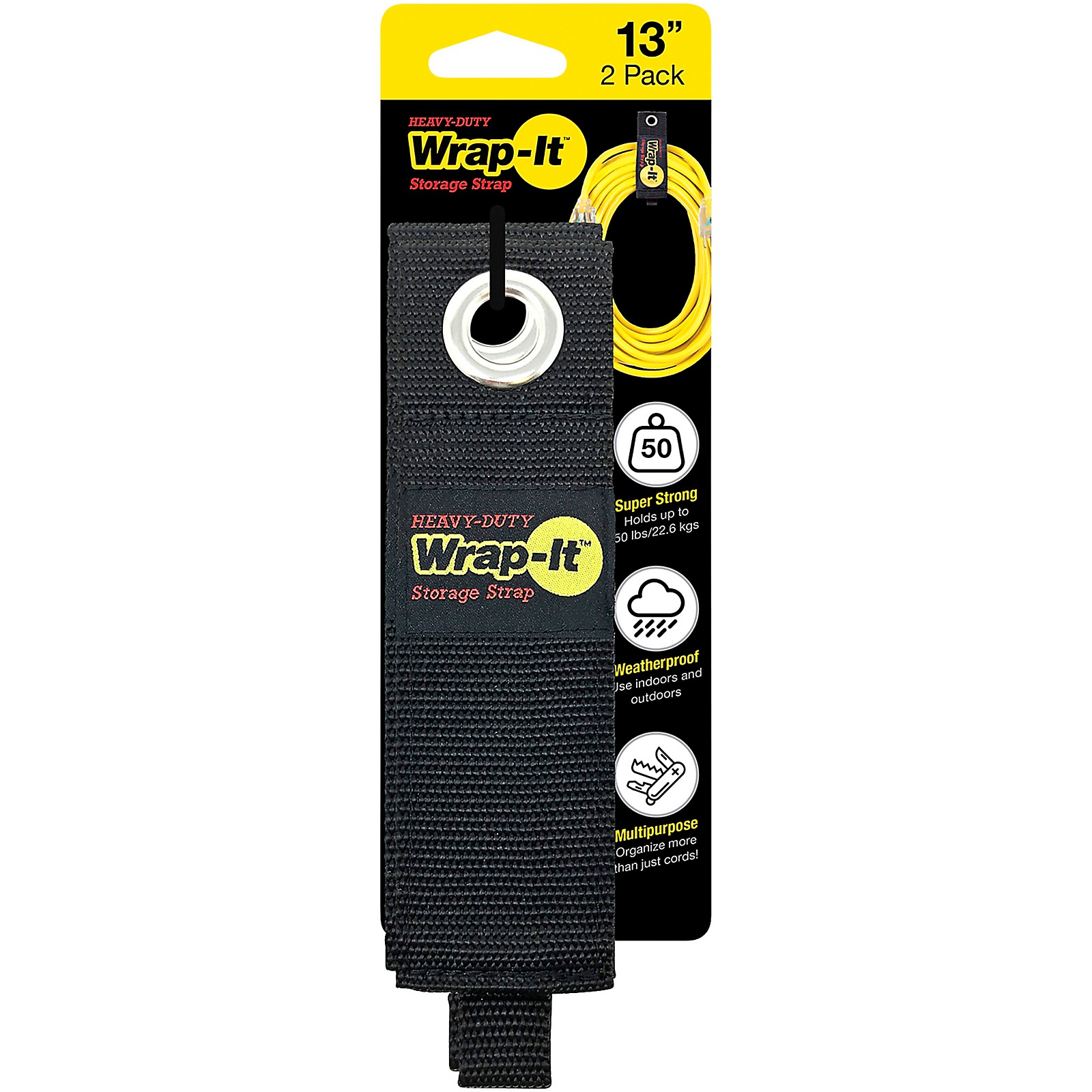 WrapIt Storage Straps HeavyDuty 13" Cable Strap, 2Pack Musician's