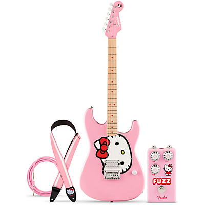 Fender Hello Kitty Stratocaster, Fuzz Pedal and Guitar Accessories Bundle