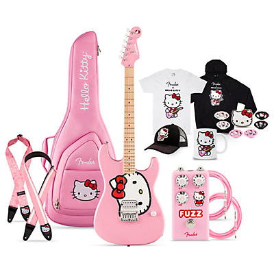 Fender Hello Kitty Stratocaster, Fuzz Pedal and Guitar Accessories Full Collection Bundle