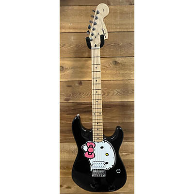 Squier Hello Kitty Stratocaster Single Hum Black With Kitty Pickguard Solid Body Electric Guitar