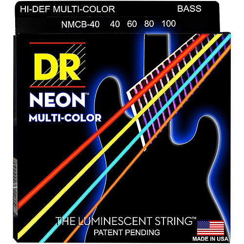 Hi-Def NEON Multi-Color Coated 4-String Bass Strings Lite (40-100)