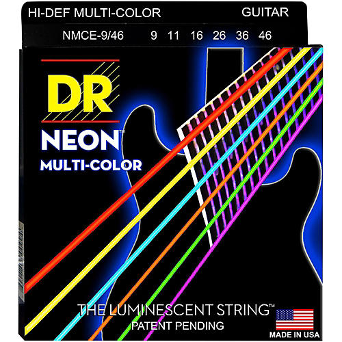 Hi-Def NEON Multi-Color Coated Light N' Heavy Electric Guitar Strings (9-46)