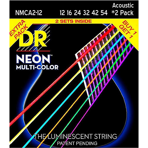 Hi-Def NEON Multi-Color Medium Acoustic Guitar Strings (12-54) 2 Pack
