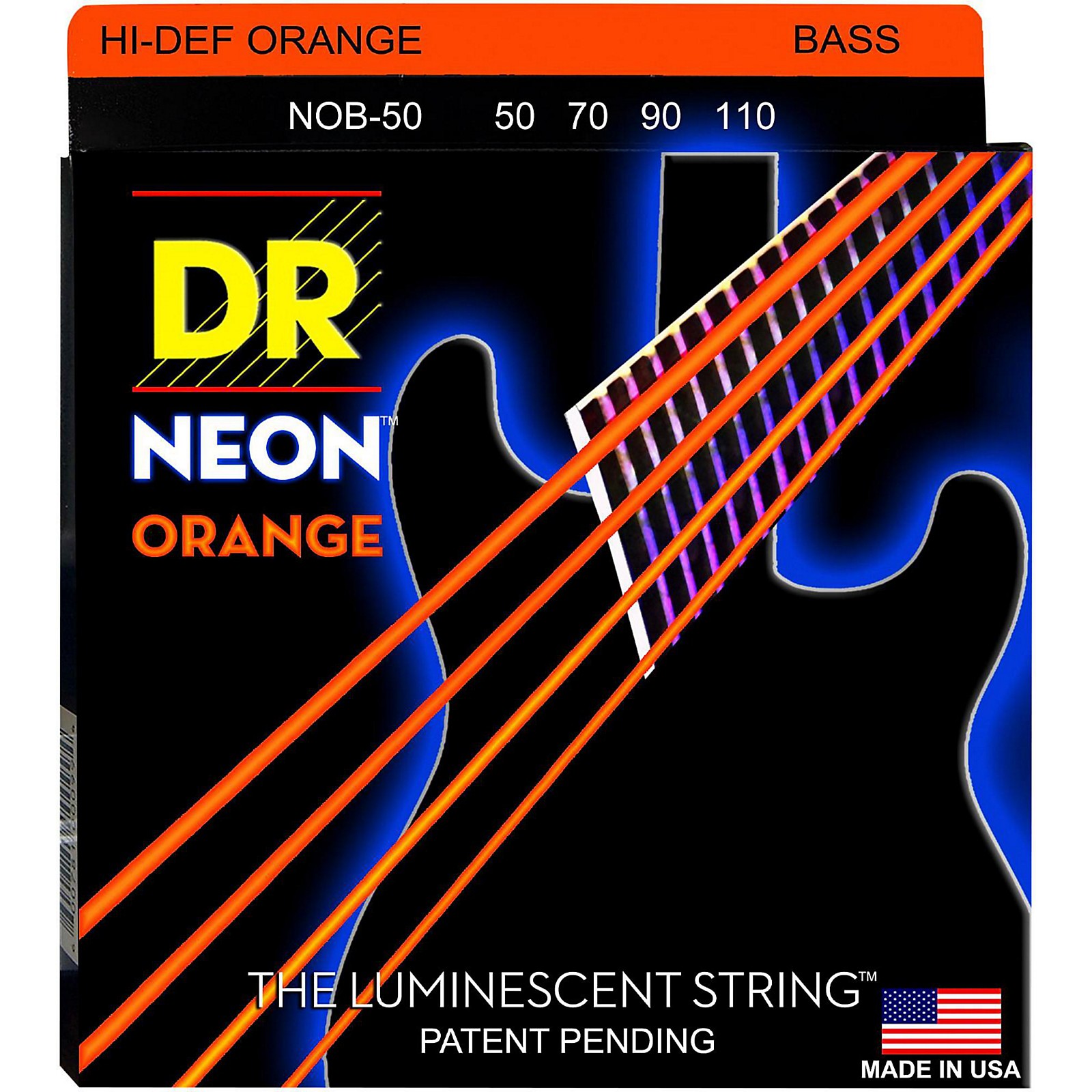 DR Strings HiDef NEON Orange Coated 4String Bass Strings Heavy (50