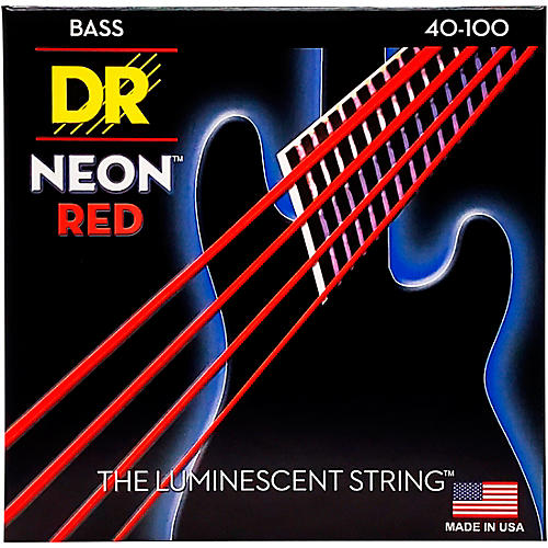 DR Strings Hi-Def NEON Red Coated Lite Bass Strings (40-100)