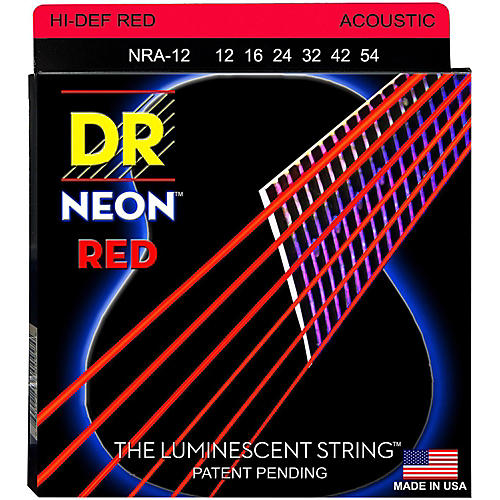 Hi-Def NEON Red Coated Medium Acoustic Guitar Strings (12-54)