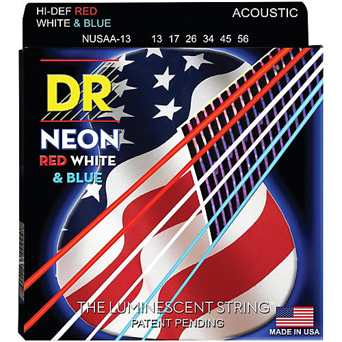 Hi-Def NEON Red, White & Blue Acoustic Guitar Medium-Heavy Strings