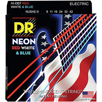 DR Strings Hi-Def NEON Red, White & Blue Electric Guitar Lite Strings