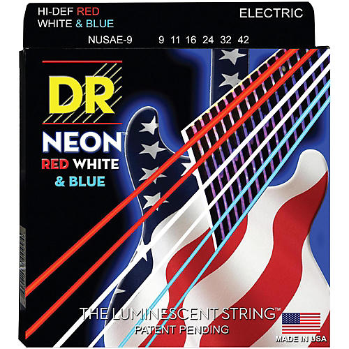 DR Strings Hi-Def NEON Red, White & Blue Electric Guitar Lite Strings (9-42)