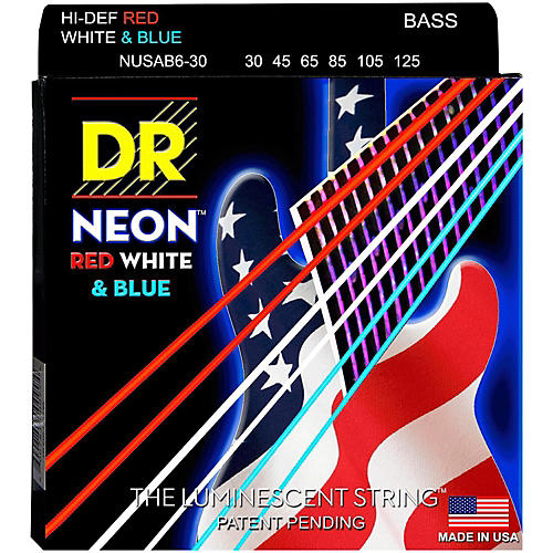Hi-Def NEON Red, White & Blue Electric Medium 6-String Bass Strings