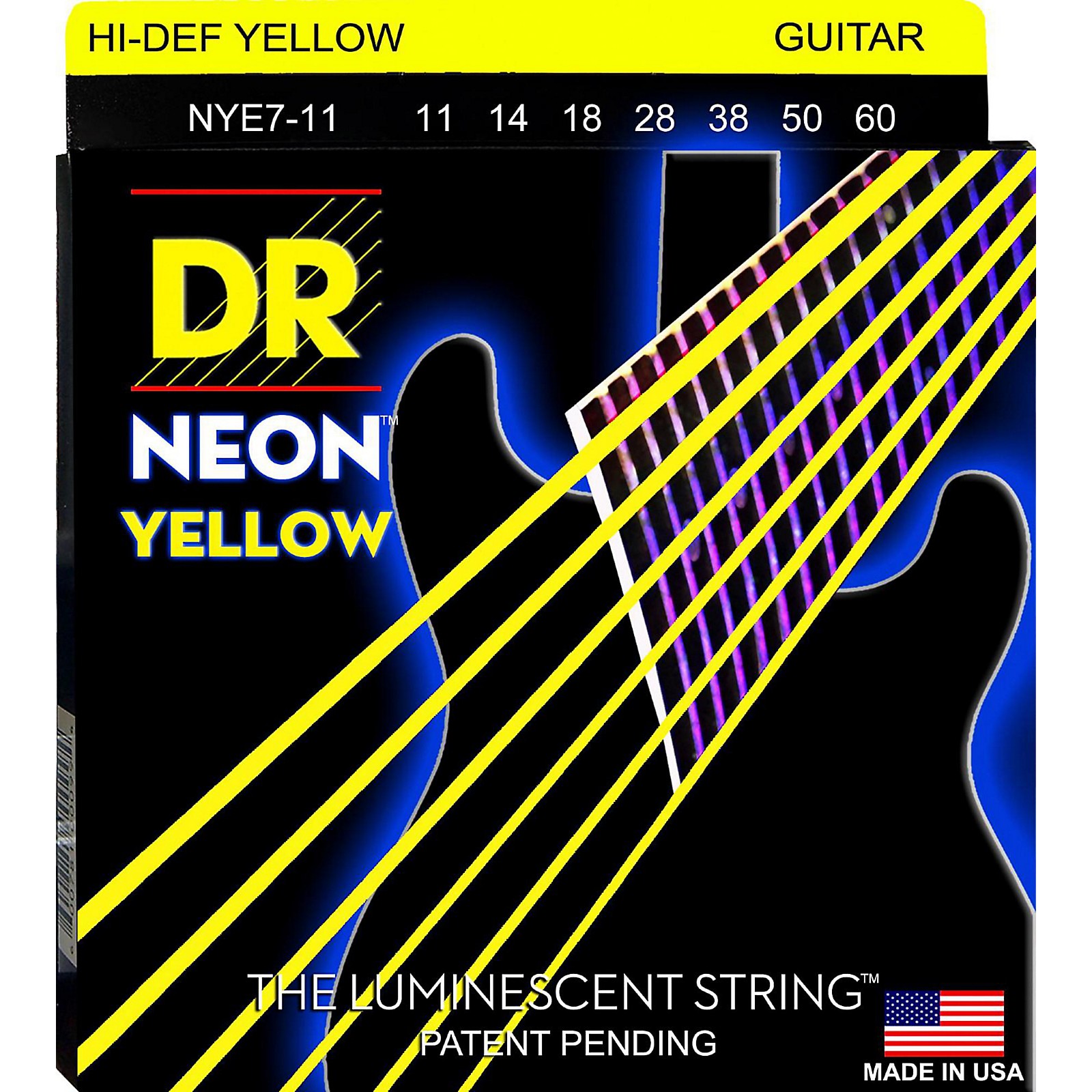 DR Strings HiDef NEON Yellow Coated Heavy 7String Electric Guitar Strings (1160) Musician's
