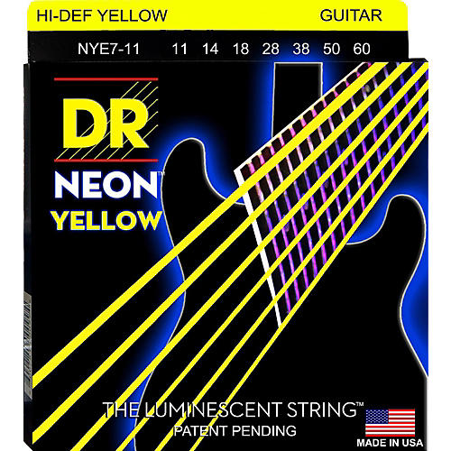 Hi-Def NEON Yellow Coated Heavy 7-String Electric Guitar Strings (11-60)