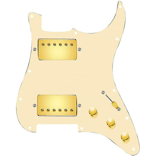 920D Custom Hot and Heavy HH Loaded Pickguard for Strat With Gold Roughneck Humbuckers and S3W-HH Wiring Harness Aged White