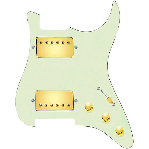 920d Custom Hot and Heavy HH Loaded Pickguard for Strat With Gold Roughneck Humbuckers and S3W-HH Wiring Harness Mint Green