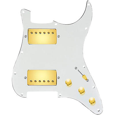 920d Custom Hot and Heavy HH Loaded Pickguard for Strat With Gold Roughneck Humbuckers and S3W-HH Wiring Harness