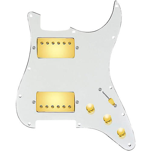 920D Custom Hot and Heavy HH Loaded Pickguard for Strat With Gold Roughneck Humbuckers and S3W-HH Wiring Harness Parchment