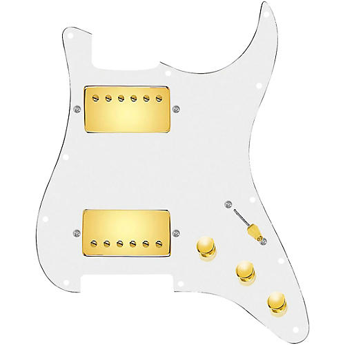 920d Custom Hot and Heavy HH Loaded Pickguard for Strat With Gold Roughneck Humbuckers and S3W-HH Wiring Harness White