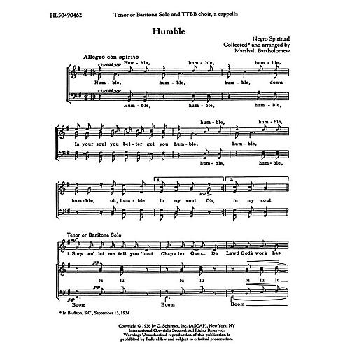 G. Schirmer Humble TTBB A Cappella arranged by Marshall Bartholomew