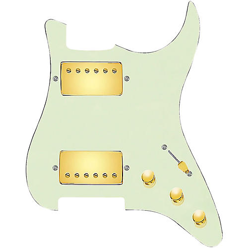 920d Custom Hushed And Humble HH Loaded Pickguard for Strat With Gold Smoothie Humbuckers and S3W-HH Wiring Harness Mint Green