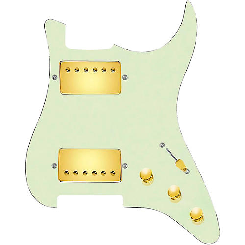 920d Custom Hushed And Humble HH Loaded Pickguard for Strat With Gold Smoothie Humbuckers and S5W-HH Wiring Harness Mint Green