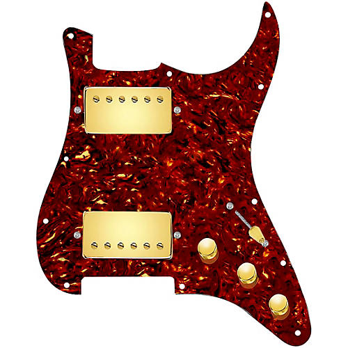 920d Custom Hushed And Humble HH Loaded Pickguard for Strat With Gold Smoothie Humbuckers and S5W-HH Wiring Harness Tortoise