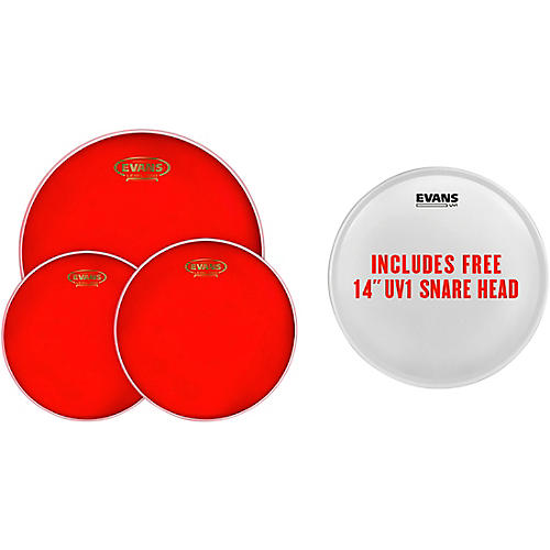 Evans Hydraulic Red Tom Pack with Free 14 in. UV1 Snare Head 10, 12, 14 in.