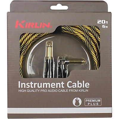 KIRLIN IWB Black/Gold Woven Instrument Cable 1/4" Straight to Right Angle