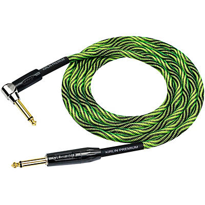 KIRLIN IWB Black/Green Woven Instrument Cable 1/4" Straight to Right Angle