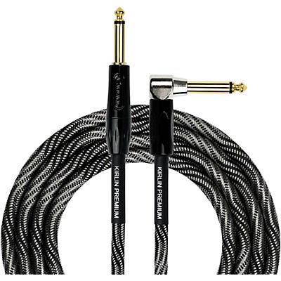 KIRLIN IWB Black/White Woven Instrument Cable 1/4" Straight to Right Angle