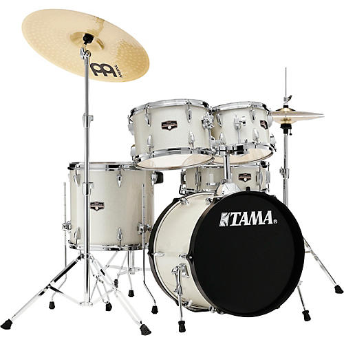 TAMA Imperialstar 5-Piece Complete Drum Set with 18 in. Bass Drum and Meinl HCS Cymbals Vintage White Sparkle