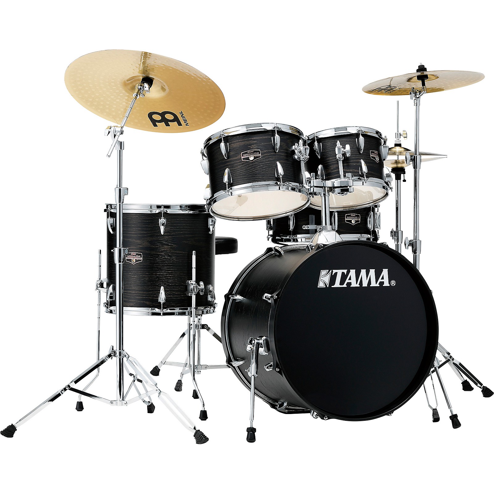 Tama Imperialstar 5 Piece Complete Drum Set With Meinl Hcs Cymbals And 20 In Bass Drum Black 3847