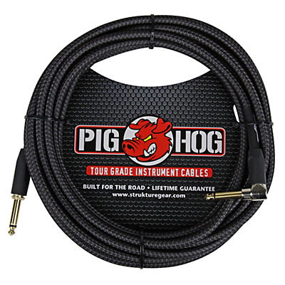 Pig Hog Instrument Cable Black Woven 1/4" to 1/4" Right Angle