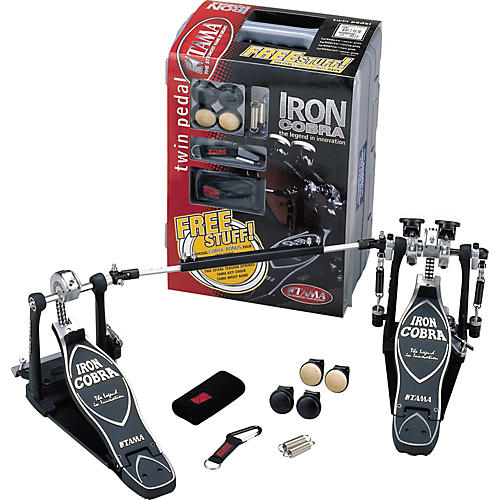 Iron Cobra Flexi Glide Double Kick Drum Pedal with Cobra Coil and Bonus Package